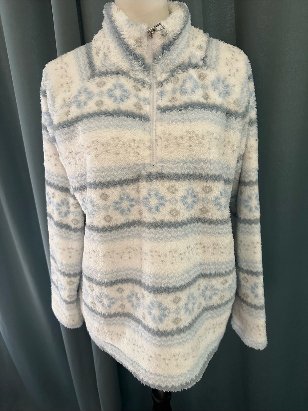 Canada Weather Gear Sherpa Fleece Pullover XL Blue White Snowflake 1/4 Zip